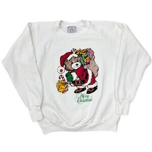 Vintage Grannycore Merry Christmas Santa Bear Holidays Crewneck Sweatshirt USA L